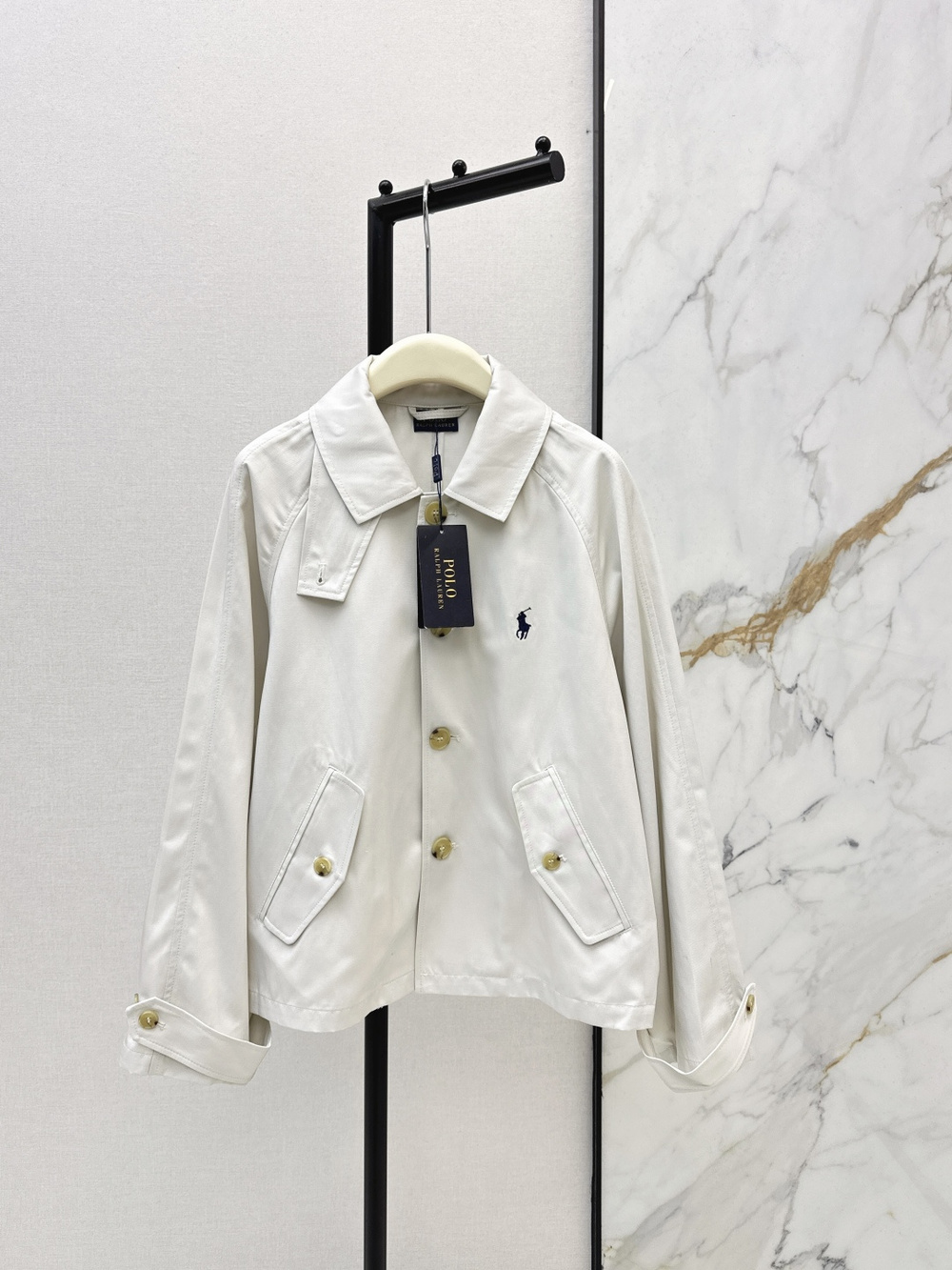 Polo Ralph Lauren White Cropped Trench Jacket Pony Logo
